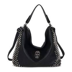 Chikencall Damen Schädel Tote Umhängetasche Mode Gothic Rivet Handtasche und Geldbörsen Schwarze Schultertaschen aus PU-Leder Schulranzen von Chikencall