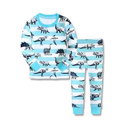 Childapjs “Dinosaurier” 2 Stücke Anzug der Schlafanzüge von Jungen und Mädchen mit 100% Baumwolle (2-12 Jahre alt)(Blau,116-7T) von Childapjs