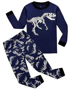 Childapjs “Dinosaurier” 2 Stücke Anzug der Schlafanzüge von Jungen und Mädchen mit 100% Baumwolle (2-12 Jahre alt)(Dunkelblau,134-10T) von Childapjs