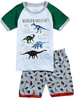 Childapjs Kinder Jungen Schlafanzug Sets Kurz Ärmel Baumwolle Nachtwäsche Größe 86-134(Dinosaurier2,116) von Childapjs