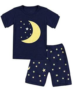 Childapjs Kinder Jungen Schlafanzug Sets Kurz Ärmel Baumwolle Nachtwäsche Größe 86-134(Mond1,104) von Childapjs