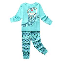 Childapjs Mädchen Schlafanzug Drucken Nachtwäsche Kinder Bekleidung Zweiteiliger Schlafanzüge Langarm 100% Baumwolle (2-12 Jahre alt)(Meerjungfrau,122/8T) von Childapjs