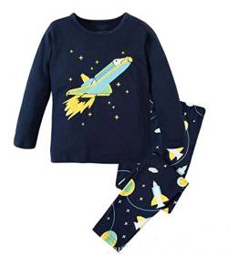 Childapjs “Raumfahrzeug” 2 Stücke Anzug der Schlafanzüge von Jungen und Mädchen mit 100% Baumwolle (2-12 Jahre alt)(Raumfahrzeug,122-8T) von Childapjs