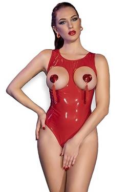 .Chilirose Roter Vinyl Body brustfrei ouvert fetisch Body glänzend mit Cutouts Größe: M von .Chilirose
