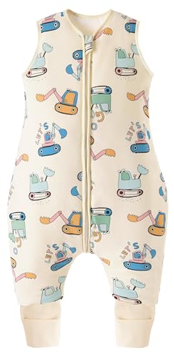 Chilsuessy Baby Schlafsack mit Beinen 2.5 Tog Winter Schlafsack Unisex Ganzjahres Schlafsack mit Füßen Babyschlafsack Schlafsack Kinder, Cartoon Bagger, 100cm/Baby Höhe 105-115cm von Chilsuessy