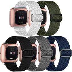 Chinber 5 Stück Armbänder kompatibel mit Fitbit Versa 2 Bändern/Fitbit Versa 2 Bänder für Damen/Fitbit Versa/Versa Lite/Versa SE, weiches, verstellbares Nylon-Sportband für Fitbit Versa Smartwatch von Chinber