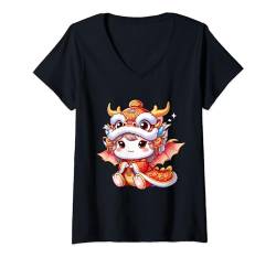 Damen Chinesisches Neujahr 2024 Baby Drache Kinder Geschenke Feier T-Shirt mit V-Ausschnitt von Chinese New Year 2024