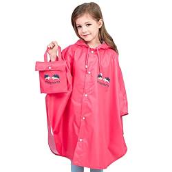 ChinyRoza Regenponcho Mädchen Regencape Kinder Regenmantel Kinder Faltbar mit Beutel, Rosenrot L/105-120cm von ChinyRoza