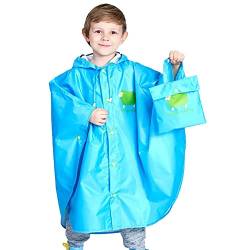 Regenponcho Jungen Regencape Kinder Regenmantel Kinder Faltbar mit Beutel, Blau XL/120-135cm von ChinyRoza