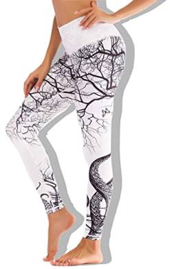 Chisportate Hohe Taille, nachhaltige Yoga-Leggings, aktive Bauchkontrolle, super weiche Trainingshose für Frauen, Fitness, Laufen, Fitnessstudio, Yoga Gr. XL, Weißer Baum von Chisportate