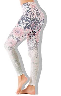 Chisportate Hohe Taille, nachhaltige Yoga-Leggings, aktive Bauchkontrolle, super weiche Workout-Hose für Frauen, Fitness, Laufen, Fitnessstudio, Yoga, rosa blume, XL von Chisportate