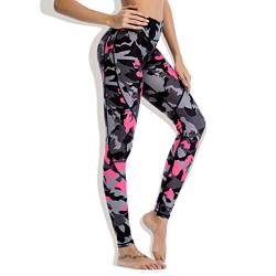 Chisportate Yoga-Leggings mit hoher Taille, Bauchkontrolle, super weiche Trainingshose für Frauen, Fitness, Laufen, Fitnessstudio, Yoga Gr. L, Pink Camo von Chisportate