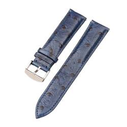 Chlikeyi Armband aus echtem Leder, 18-22mm, Straußenmuster, Schwarz, Blau, Gelb, Schnellverschluss, Blau, 18mm von Chlikeyi