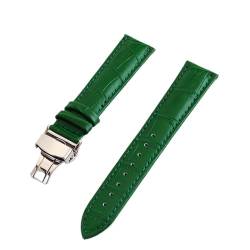 Chlikeyi Uhrenarmbänder aus echtem Leder, 12-24mm, Schmetterlingsschnalle, Stahlschnalle, Grün, 17mm von Chlikeyi