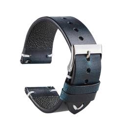 Chlikeyi Uhrenarmband Retro-Armband aus rotbraunem Leder mit Schnellverschluss aus Kalbsleder, 18-22mm, Blau, 18mm von Chlikeyi