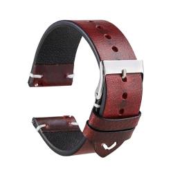 Chlikeyi Uhrenarmband Retro-Armband aus rotbraunem Leder mit Schnellverschluss aus Kalbsleder, 18-22mm, Weinrot, 18mm von Chlikeyi