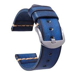Chlikeyi Vintage-Uhrenarmband aus echtem Leder, handgefertigtes Armband, Breite 18-26mm, Uhrenzubehör, Armbänder, blau 1, 21mm von Chlikeyi