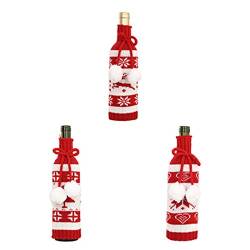 Chnegral Weinflaschenkühler mit zwei Kugeln, gestrickt, 3-teiliges Set, rot / weiß von Chnegral