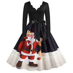 Chnnamzu Damen 50er 60er Jahre Kleid Mit Weihnachtsdruck, Vintage Weihnachts Cocktailkleid Langarm 1950er Retro Rockabilly Petticoat Kleid mit Weihnachtsmuster von Chnnamzu