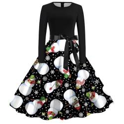 Chnnamzu Damen 50er 60er Jahre Kleid Mit Weihnachtsdruck, Vintage Weihnachts Cocktailkleid Langarm 1950er Retro Rockabilly Petticoat Kleid mit Weihnachtsmuster von Chnnamzu