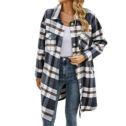 Chnnamzu Damen Herbst Winter Casual Oversized Hemdjacke Knöpfen Mantel Warme Langarmshirt Bluse Karierte Jacke mit Tasche Casual Blusenshirt Damen Langarm Holzfällerjacke von Chnnamzu