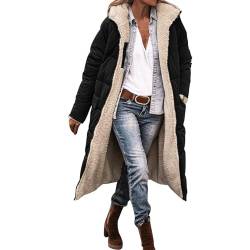 Chnnamzu Winterjacke Damen Lang - Damen Warm Wintermäntel Reversibel Sherpa Fleece Lang Pufferjacken mit Kapuze Frauen Oberbekleidung Outdoorjacke Steppjacke Steppmantel von Chnnamzu