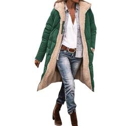 Chnnamzu Winterjacke Damen Lang - Damen Warm Wintermäntel Reversibel Sherpa Fleece Lang Pufferjacken mit Kapuze Frauen Oberbekleidung Outdoorjacke Steppjacke Steppmantel von Chnnamzu