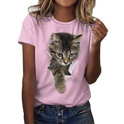 Katze Shirt Damen Mädchen T-Shirt 3D Katze Aufdruck Kurzarm Rundhals Sweatshirt Lose Beiläufig Top von Chnnamzu