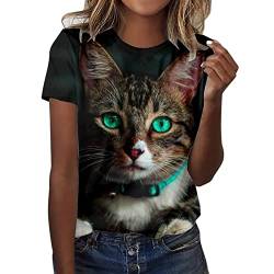 Katze Shirt Damen Mädchen T-Shirt 3D Katze Aufdruck Kurzarm Rundhals Sweatshirt Lose Beiläufig Top von Chnnamzu