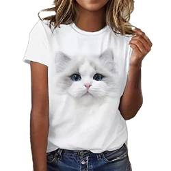 Katze Shirt Damen Mädchen T-Shirt 3D Katze Aufdruck Kurzarm Rundhals Sweatshirt Lose Beiläufig Top von Chnnamzu