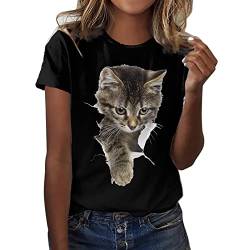 Katze Shirt Damen Mädchen T-Shirt 3D Katze Aufdruck Kurzarm Rundhals Sweatshirt Lose Beiläufig Top von Chnnamzu