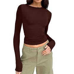 Langarmshirt Damen Y2K Top - Enge Crop Tops Langarm T-Shirt Slim Fit Tshirt Basic Shirt Fashion Streetwear Cropped Aesthetic Clothes Langarmshirts Casual Rundhals Tee Shirt für Teenager Mädchen von Chnnamzu