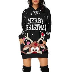 Weihnachtspullover Damen Weihnachtskleid - Weihnachten Pullover Lang Damen Weihnachtskleid Merry Christmas Hoodie Kleid Rentier Santa Claus Weihnachts Rentier Weihnachtsmil Schneemann von Chnnamzu