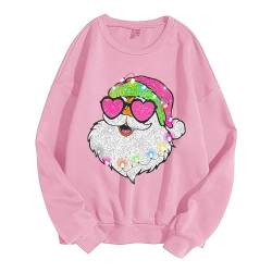 Weihnachtspullover Damen mit 3D Exquisite Muster Pailletten Glitzer Weihnachtsmann Pullover - Pailletten Glitzer Pullover Damen Weihnachten Merry Chrismas Pullover von Chnnamzu