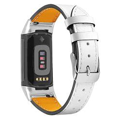 Chofit Armband kompatibel mit Fitbit Charge 5 Armband, echtes Leder, Ersatzarmband für Charge 5 Activity Tracker (weiß) von Chofit