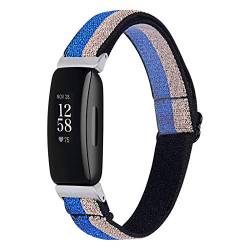 Chofit Armband kompatibel mit Fitbit Inspire 2 Riemen, verstellbares Nylon Canvas gewebte elastische Armbänder Ersatz Sport Armband für Fitbit Inspire 2 Fitness Tracker (blau-Silver) von Chofit