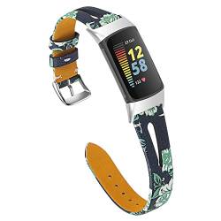 Chofit Ersatzbänder Kompatibel mit Fitbit Charge 6/Charge 5 Armband, Slim Hohl Lederbänder Armbänder Armband für Frauen Mädchen für Charge 5 Activity Tracker (B) von Chofit