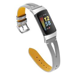 Chofit Ersatzbänder Kompatibel mit Fitbit Charge 6/Charge 5 Armband, Slim Hohl Lederbänder Armbänder Armband für Frauen Mädchen für Charge 5 Activity Tracker (Grau) von Chofit