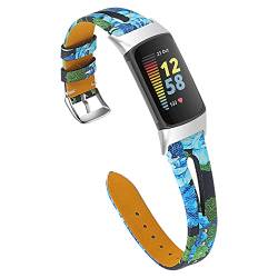 Chofit Ersatzbänder Kompatibel mit Fitbit Charge 6/Charge 5 Armband, Slim Hohl Lederbänder Armbänder Armband für Frauen Mädchen für Charge 5 Activity Tracker (J) von Chofit
