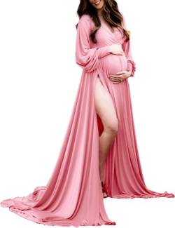 Umstandskleid Bishop Ärmel Baby Dusche Kleid Wrap Seitenschlitz Schatz Maxi Fotoshooting für Fotografie, pink 29, Mittel von ChoiyuBella
