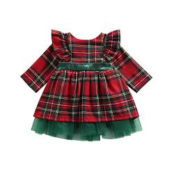 Chollius Baby Mädchen Prinzessin Weihnachtskleid 0-6 Jahre Langarm Kleid + Hut/Tüllstirnband mit Fliege Pailletten Tutu Kleid Drucke Weihnachten Papa/Kariertes Geschenk (Rot-Grün,4-5 Jahre) von Chollius