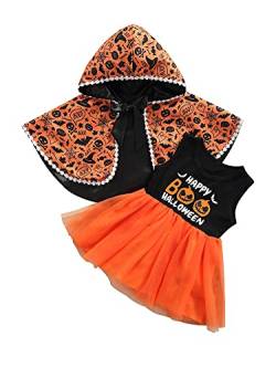 Chollius Kleines Mädchen Halloween Bekleidungsset Kürbis Ballkleid+Umhang Ärmellos Langes Tutu Kleid Orange Kürbis Umhang Mädchen Halloween Outfit Partyskleid 1-5 Jahre von Chollius