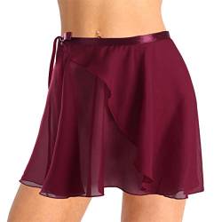 Choomomo Damen Ballettrock Wickelrock Ballett Chiffon Rock Tanzrock Sommer Minirock Tanzbekleidung Dancewear Weinrot XL von Choomomo