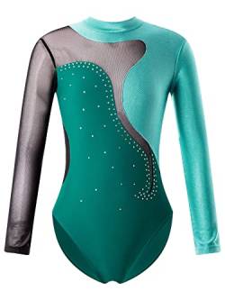 Choomomo Gymnastikanzug Kinder Mädchen Langarm Klassisch Turnanzug Ballettröckchen Trikotanzug Tanz Gymnastik Training Dancewear für Mädchen Grün A 122-128 von Choomomo