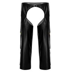 Choomomo Herren Cowboy Kostüm Wetlook Hose Pants Leggings Kunstleder Lederhose mit Metallic Schnalle Party Stage Performance Clubwear Schwarz XL von Choomomo