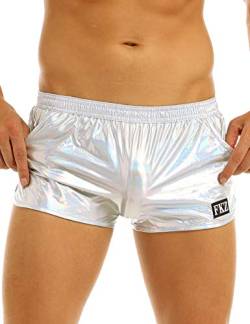 Choomomo Herren Shiny Metallic Boxershorts Locker Short Trunks Boxer Briefs Low Rise Unterhosen Badehose Unterwäsche Clubwear M-XL Silber L von Choomomo