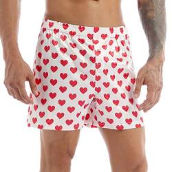 Choomomo Herren Soft Boxershorts Locker Short Herz Print Trunks Boxer Briefs Satin Unterhosen Kurze Hose Pants Badehose Strandshorts Unterwäsche A Weiß M von Choomomo