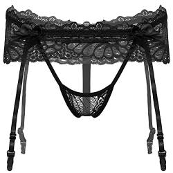 Choomomo Herren Strumpfgürtel Spitze Strapsstrümpfe Sissy Dessous Transparent Strumpfhalter Mit Bowknot Gürtel Strapsen Reizvolle Lingerie Y Schwarz Einheitsgröße von Choomomo