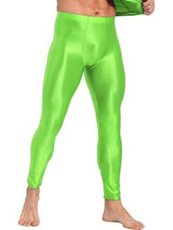 Choomomo Herren Strumpfhosen Glossy Leggings Lange Unterhose Longjohns Underwear Unterwäsche Unterhosen mit Transparent Effekt M-XXL Leuchtendes Grün XXL von Choomomo