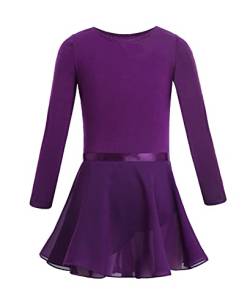 Choomomo Kinder Ballettkanzug Ballettkleid Tanzkleid Mit Chiffon Wickelrock Mädchen Langarm Baumwolle Ballett Tanz Trikot Tanzbekleidung Dunkel Lila 110-116 von Choomomo